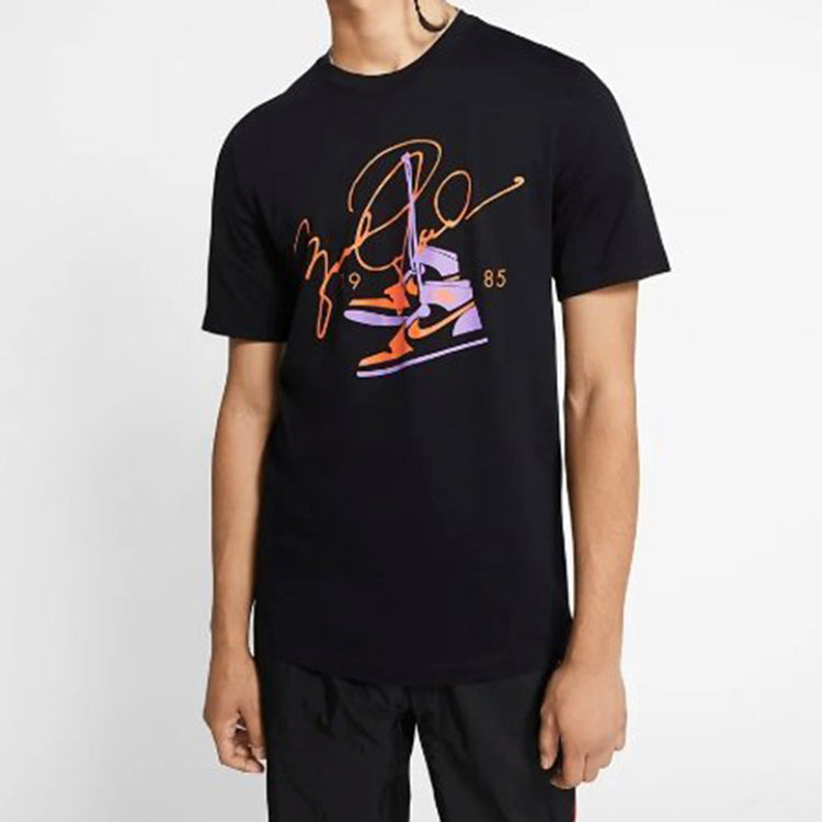 Men's Jordan AJ85 Signature Printing Short Sleeve Black T-Shirt BQ5539-010