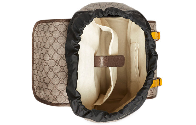Gucci Neo Vintage Metallic Tiger Head Logo Stripe Webbing Canvas Backpack Unisex / Brown 473869-K9RIT-8857