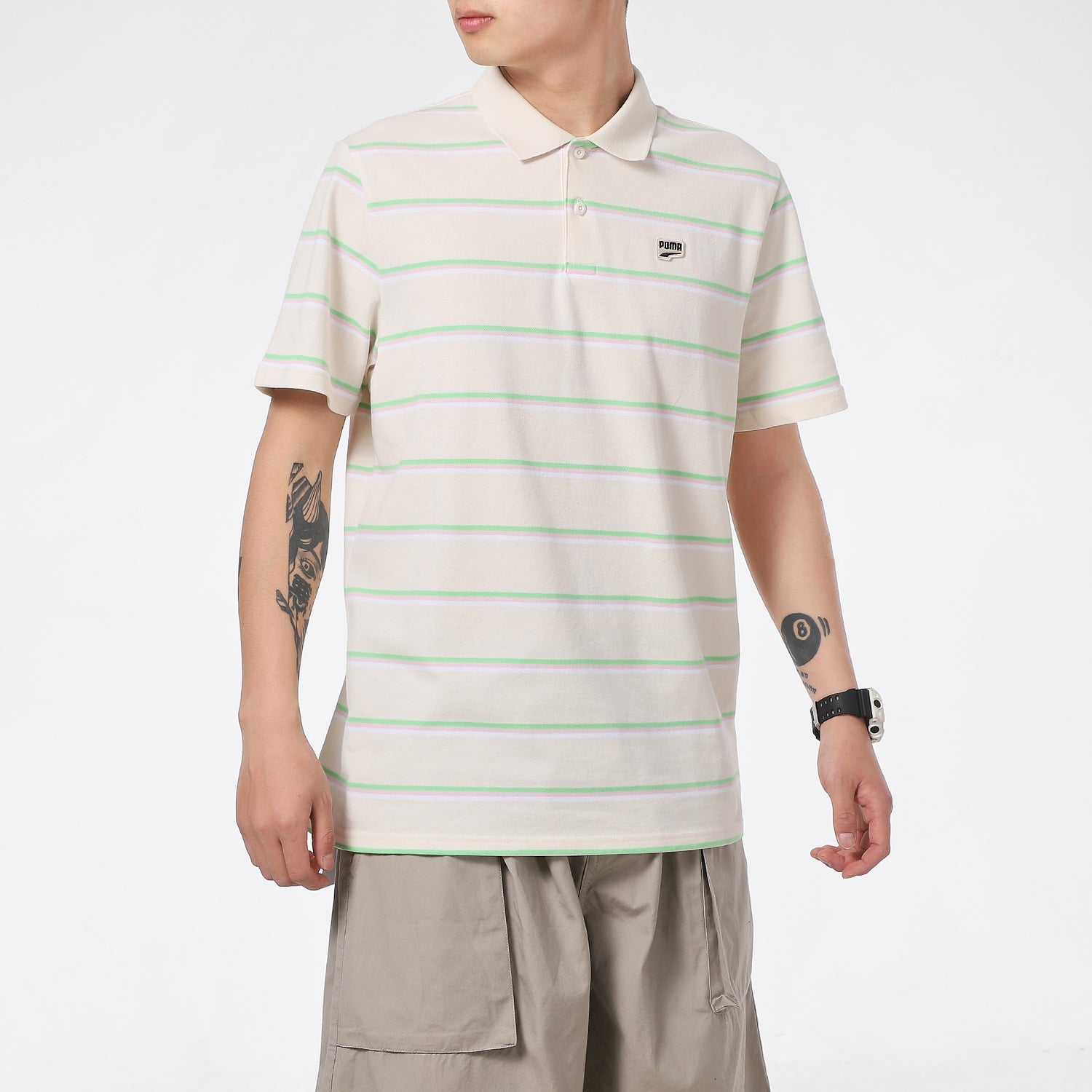 PUMA Downtown Stripe Polo Tee Shirt 'Beige' 599781-75