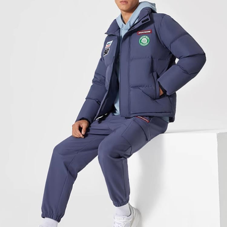 Skechers Logo Print Woven Down Jacket 'Black Blue' P322M057