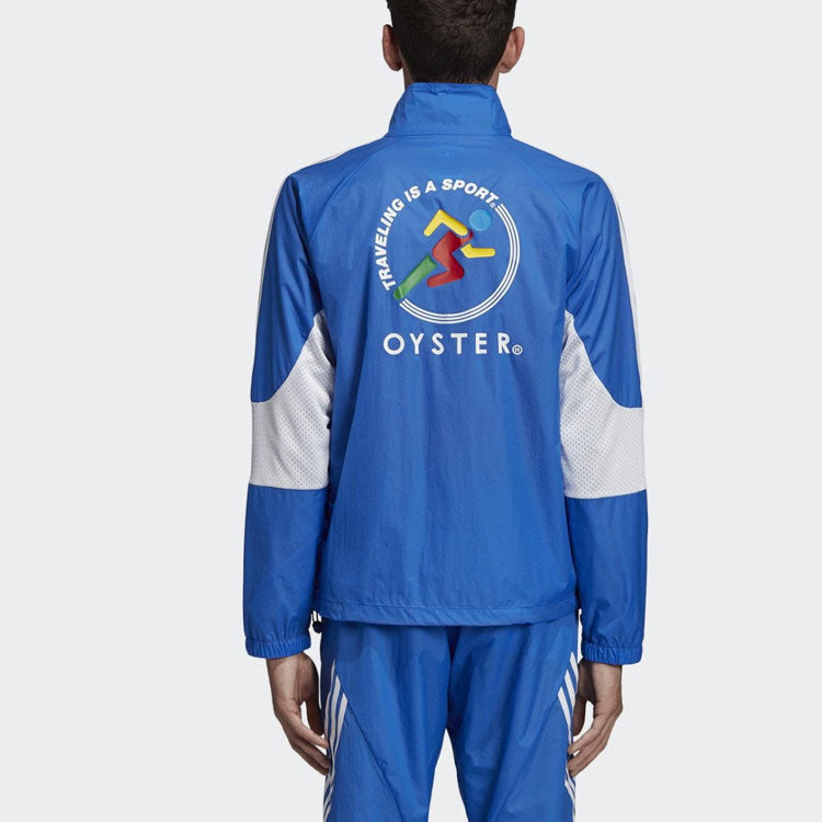 adidas originals x Oyster Track Crossover Splicing Contrasting Colors Stripe Sports Stand Collar Jacket Blue ED6871