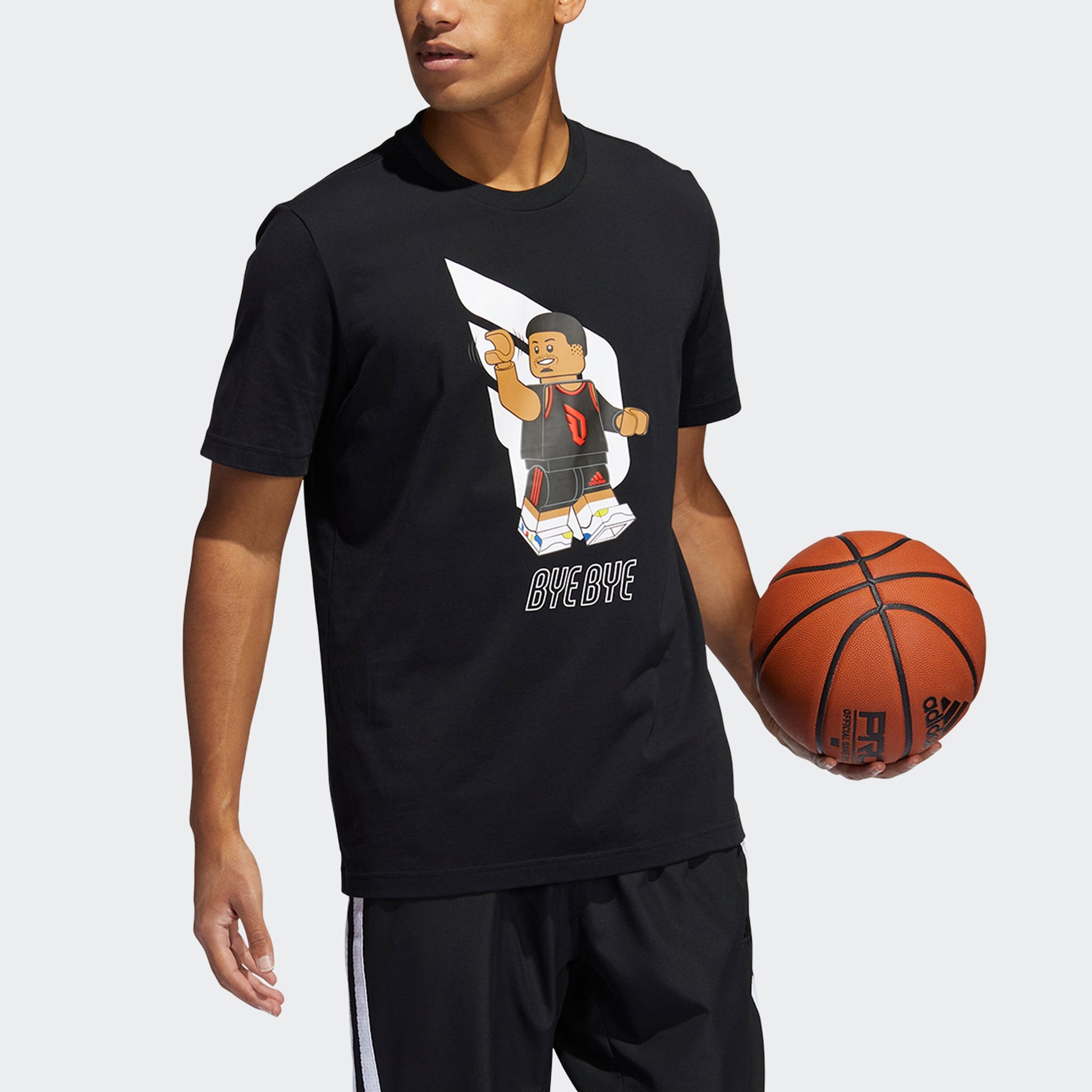 Men's adidas x LEGO Crossover Dame Ss Damian . Lillard Funny Blocks Printing Basketball Sports Short Sleeve Black T-Shirt HA7055