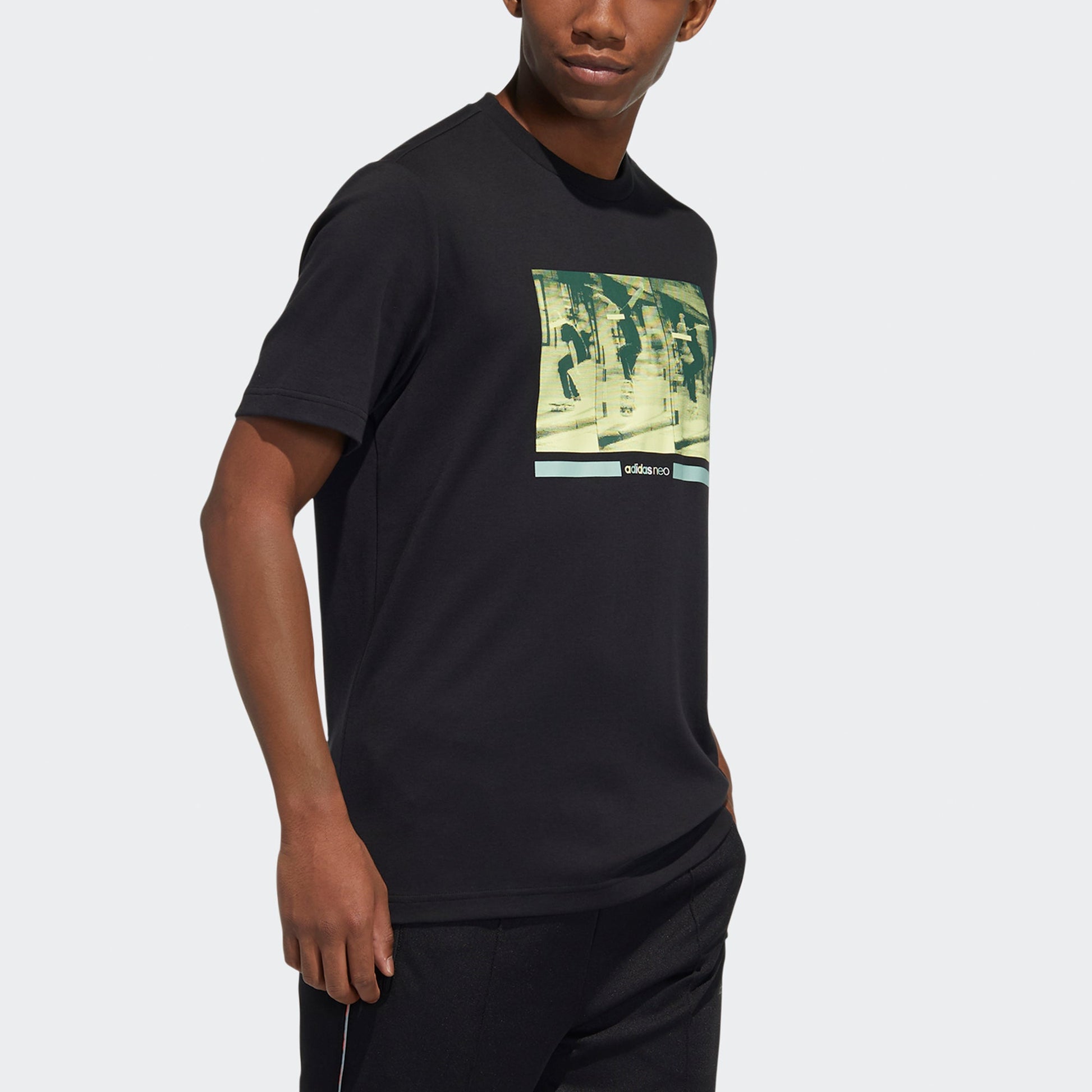 adidas neo M Ss May Tee 1 Pattern Printing Sports Short Sleeve Black HB5564