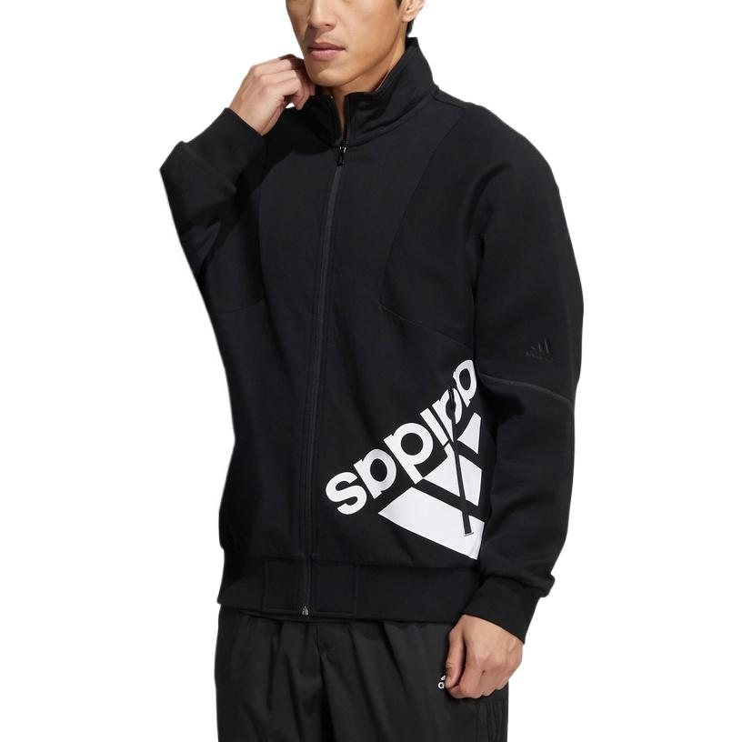 adidas Contrasting Colors Large Logo Zipper Stand Collar Jacket Couple Style Black HE7453