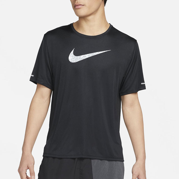 Nike Dri-FIT Wild Run Miler Casual Breathable Running Solid Color Reflective Sports Short Sleeve Black DM4816-010