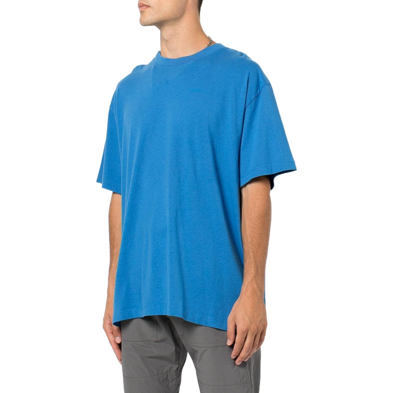 Men's Off-White Solid Color Back Large Logo Pullover Round Neck Short Sleeve Blue T-Shirt OMAA038F22JER00145454545