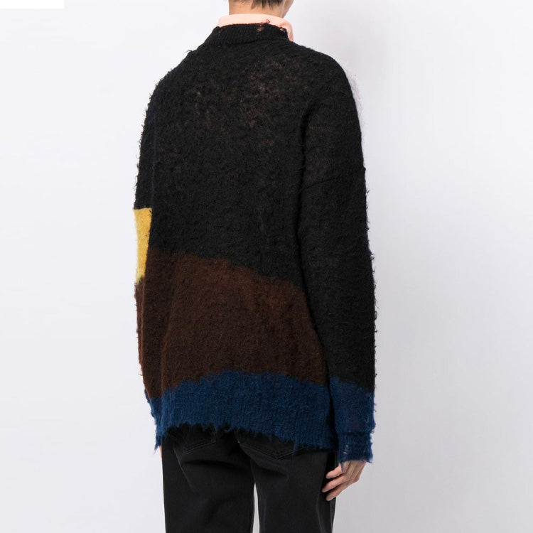 Off-White Cozy Round Neck Splicing Colorblock OMHE062F20KNI0010825