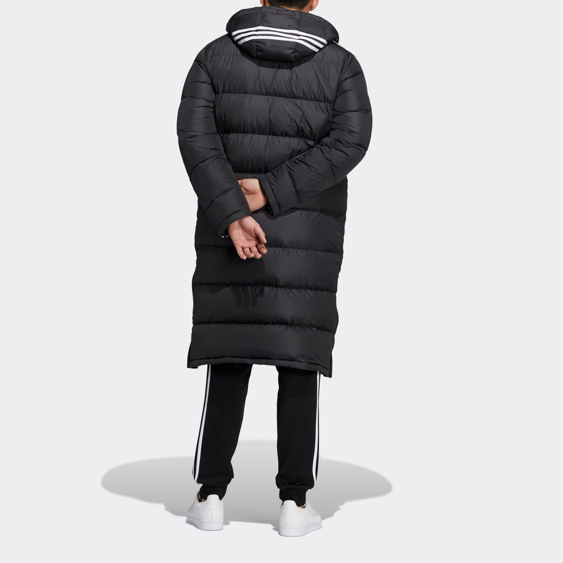 adidas originals Long Down Side Logo Printing mid-length Sports Down Jacket Black HI4658