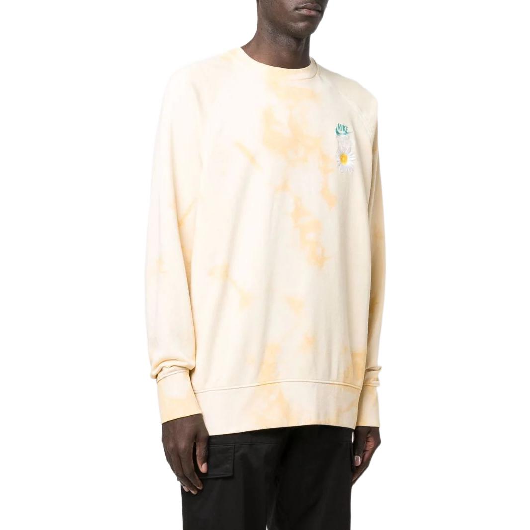 Men's Nike Sportswear NSW Chest Brand Logo Embroidered Tie Dye Round Neck Pullover Long Sleeves Yellow DM5010-777