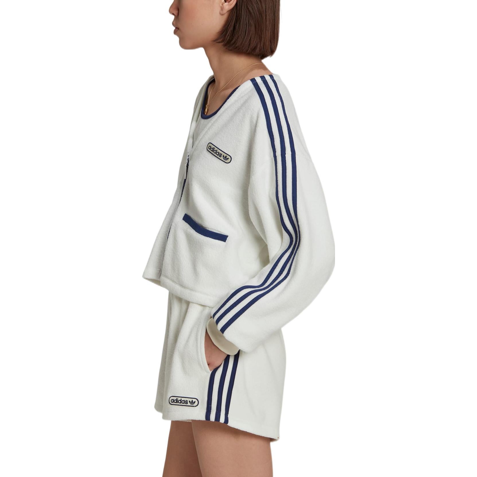 (WMNS) adidas Terry Fabric Cropped Sweatshirt Asia Sizing 'White Navy' HL6585