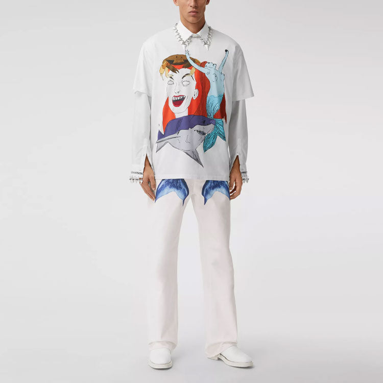 Men's Burberry SS21 Ocean Character Printing Cotton Short Sleeve White 45676141