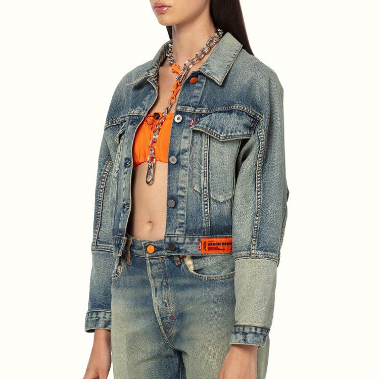 HERON PRESTON x Levis Crossover Washed Distress Short Denim Jacket Denim Blue HWYE005R209250017301