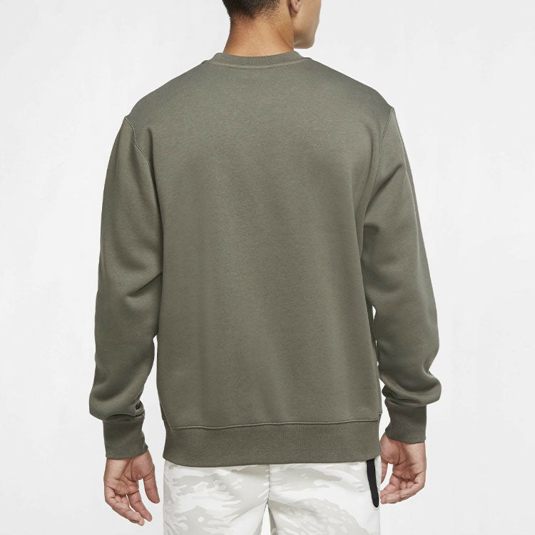 Men's Nike Embroidered Logo Solid Color Round Neck Pullover Olive Green BV2663-380