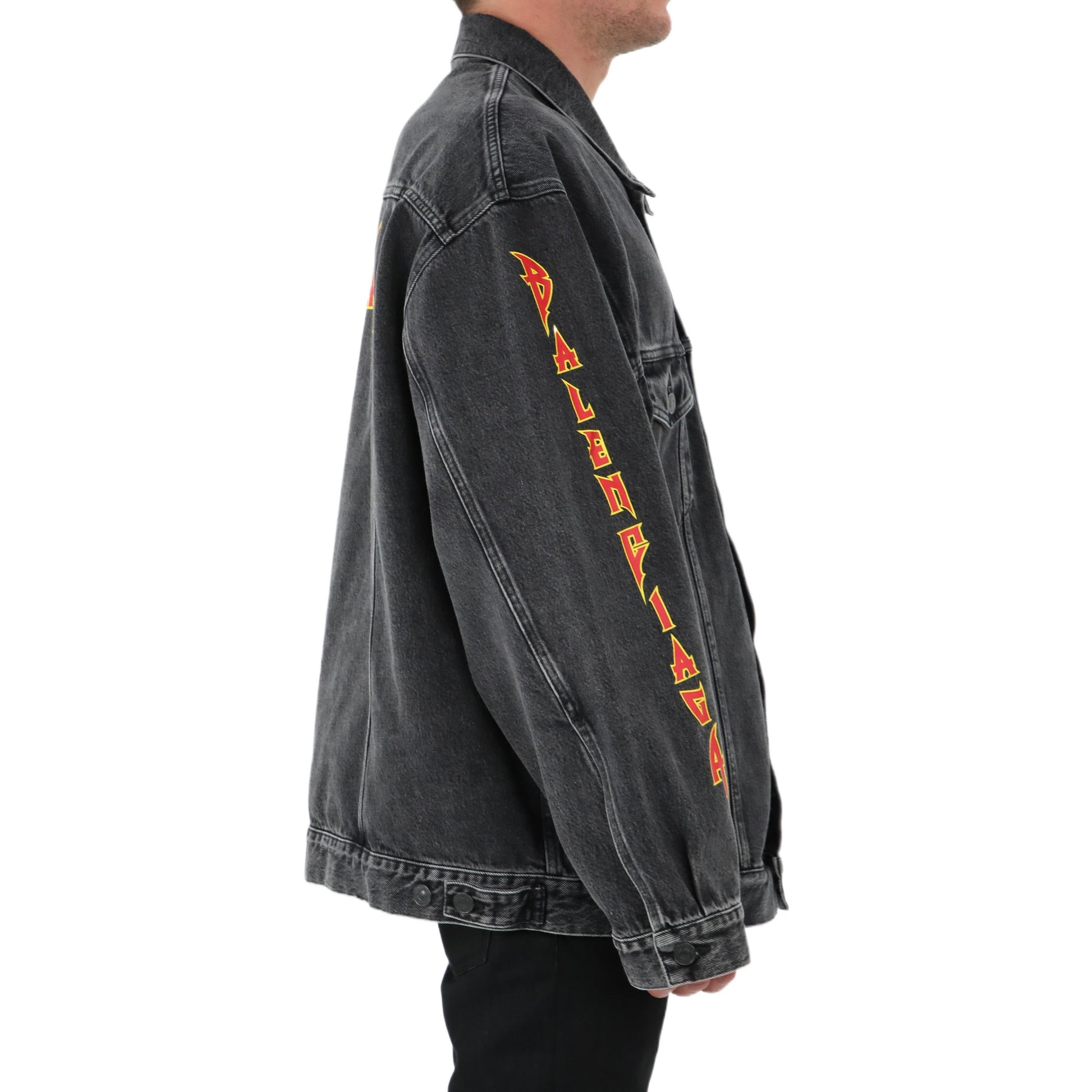 Balenciaga Metallica Oversized Denim Jacket 'Washed Black Orange' 694504TBP471055