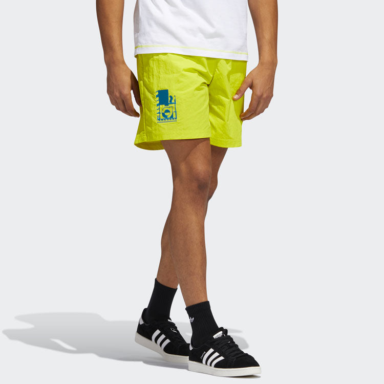 adidas originals Emb Woven Short Embroidered Casual Sports Shorts Yellow Green GN3857