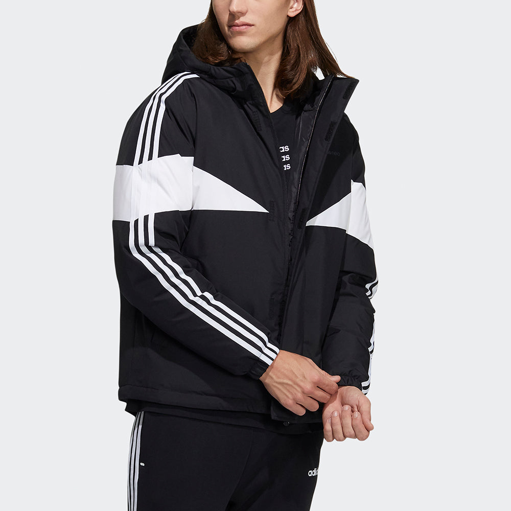 adidas neo M Cb Down Puff Colorblock Stripe Sports hooded With Down Feather Jacket Black H45243