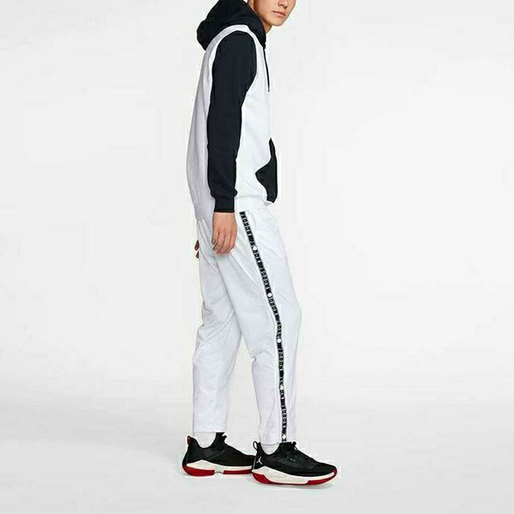 Men's Air Jordan Colorblock Logo Printing Fleece Lined Stay Warm Hooded Pullover Sports White CK1349-100