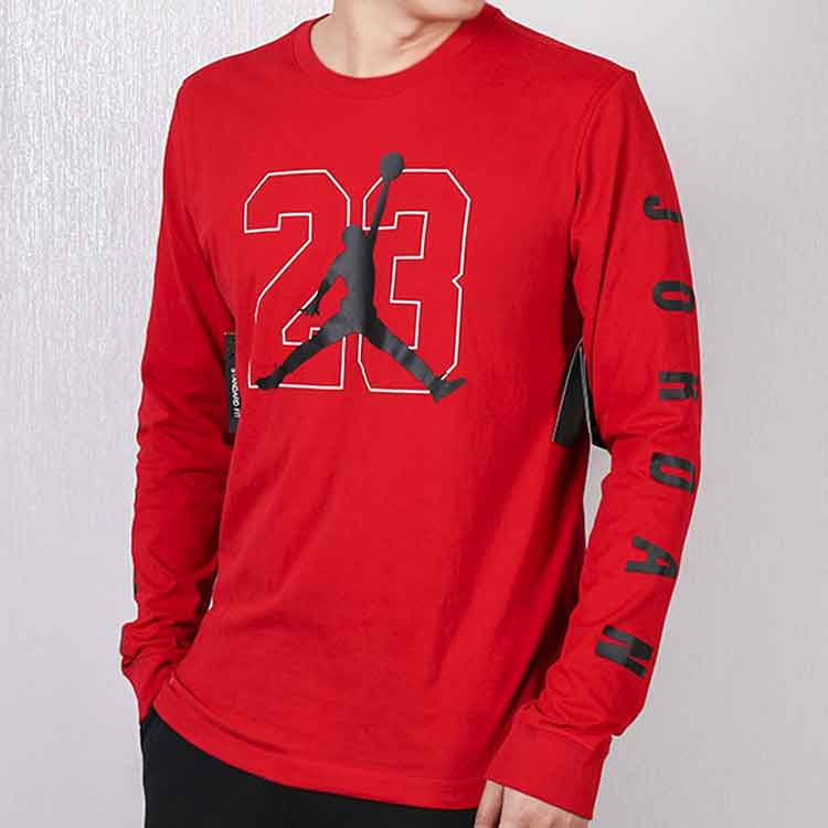 Air Jordan Large Logo Basketball Numeric Casual Breathable Sports Round Neck Long Sleeves Red AQ3702-687