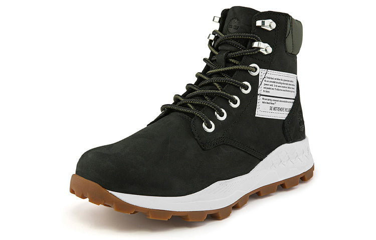 Timberland 6 Inch Brooklyn Side Zip Wide Fit Boots 'Black Nubuck with Green Padded Collar' A41Y6W