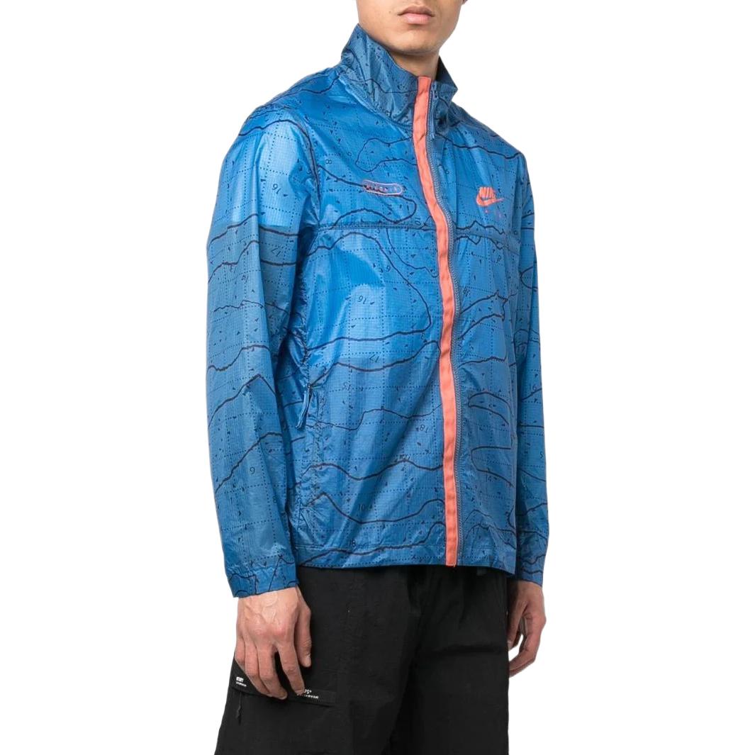 Men's Nike Printing Logo Stripe Zipper Stand Collar Jacket Blue DN2112-407