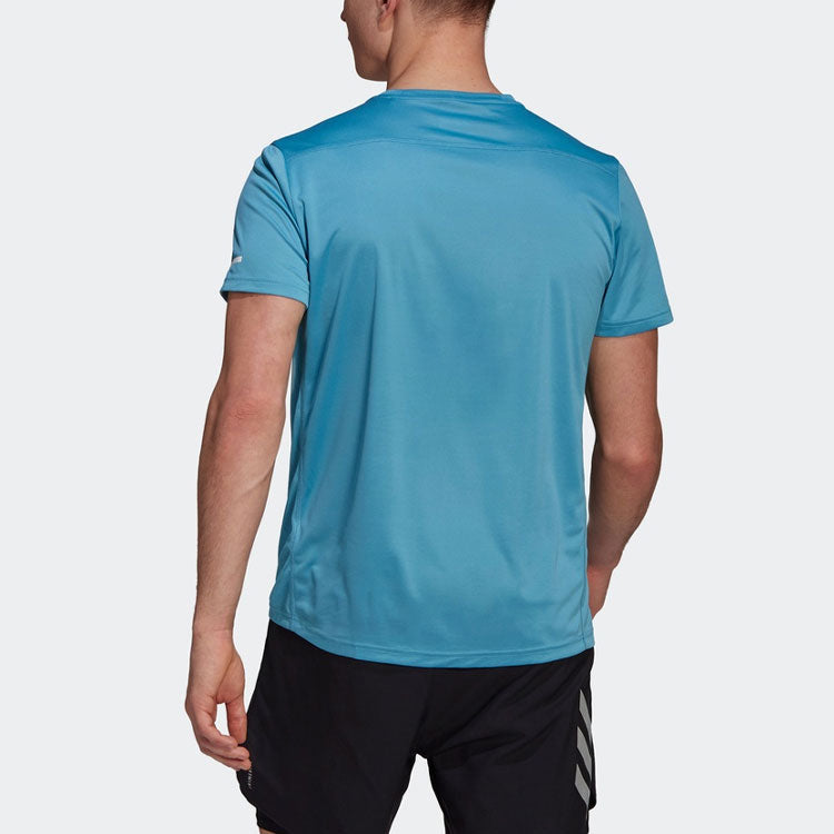 adidas Finisher T Word Printing Running Sports Short Sleeve Blue H41325