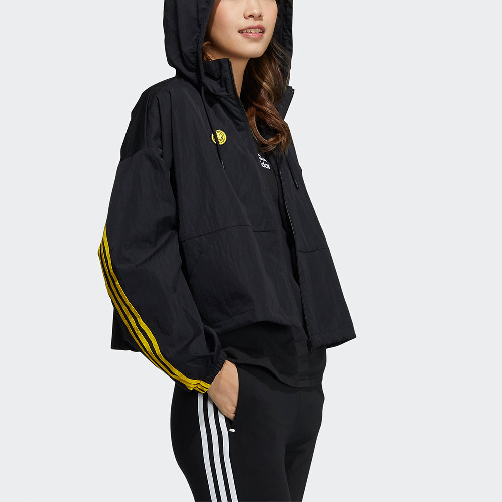 (WMNS) adidas Neo x SMILEY Csmly Windbreaker Jacket 'Black Yellow' HE7953