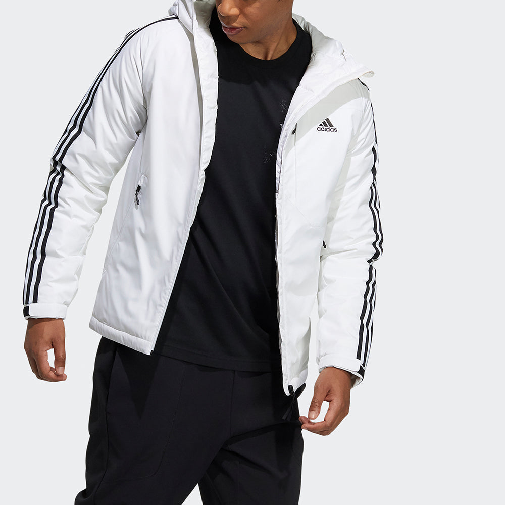 Men's adidas 3St Down Jkt Stripe Outdoor Sports Hooded With Down Feather White Jacket H23089