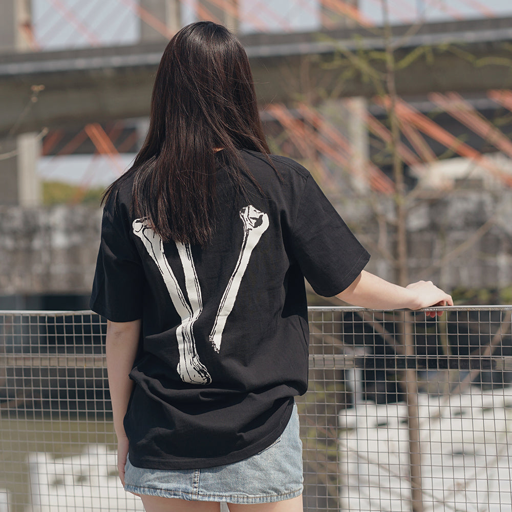 VLONE Back Skeleton Printing Round Neck Pullover Short Sleeve Couple Style Black VLTE18SS001