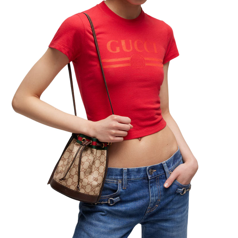 (WMNS) Gucci Mini Bucket Bag with Web 'Sand Dark Brown' 876060-FAF8R-8547