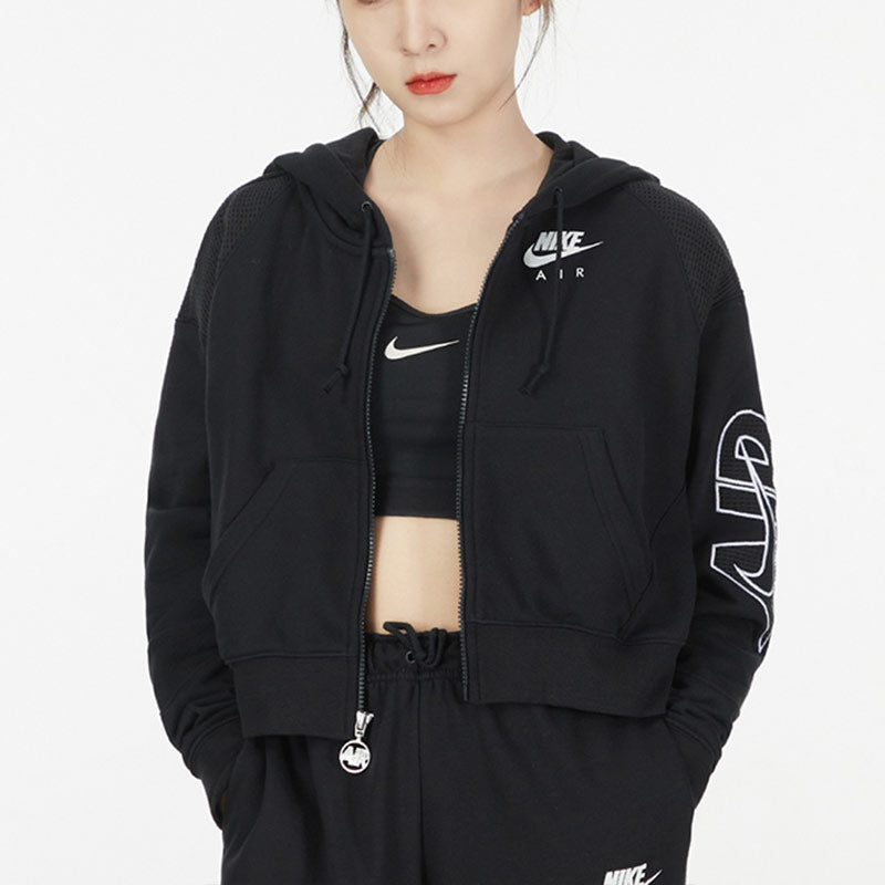(WMNS) Nike Casual Sports Short Knit Hooded Jacket Black DM6064-010
