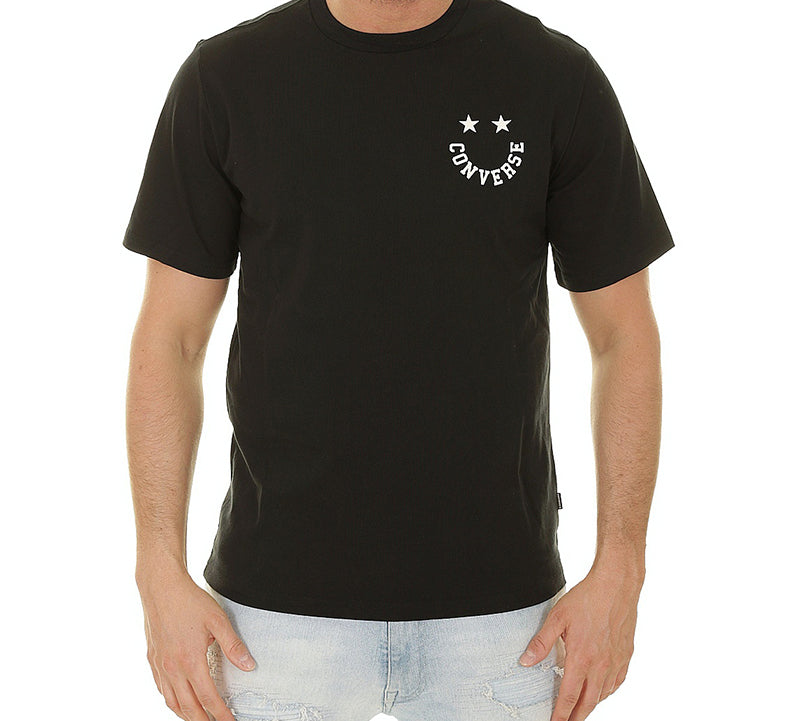Men's Converse Alphabet Smiling Face Printing Round Neck Sports Short Sleeve Black 10018382-A04