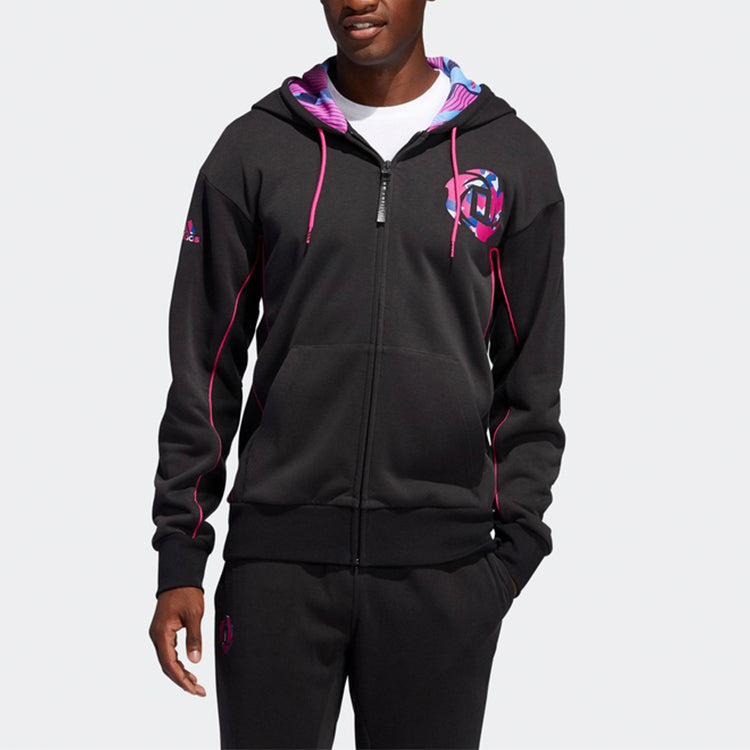 adidas Basketball Sports Printing Knit Hooded Jacket Black FM0024
