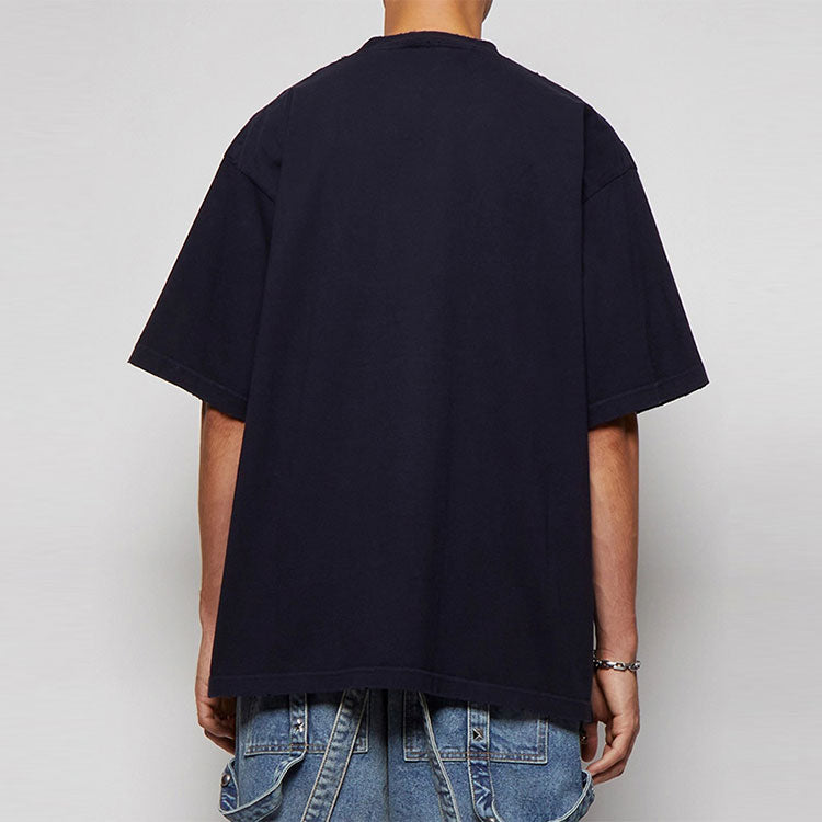 Balenciaga No Comment Cotton T-Shirt 'Navy' 684155TLVG33967