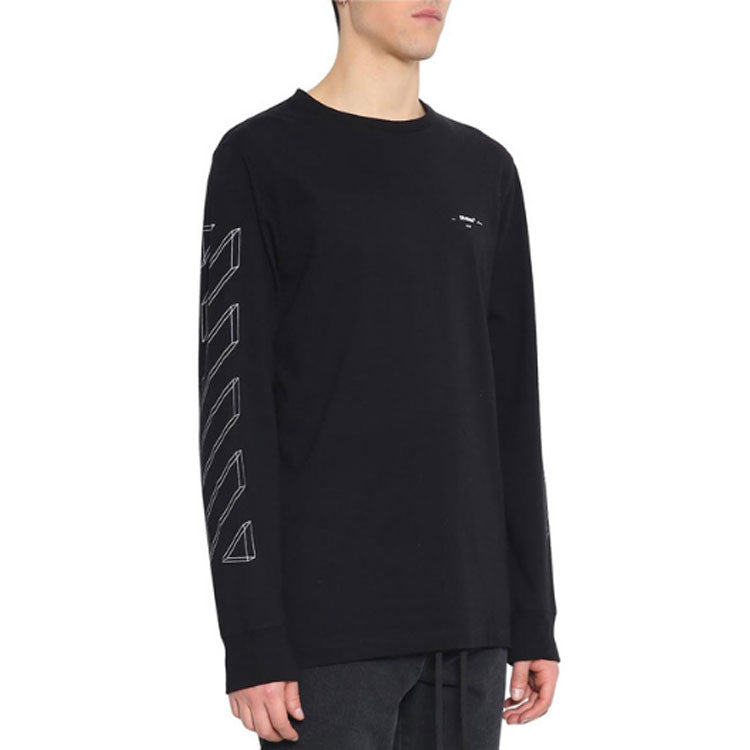 Men's Off-White 3D Printing Hollow Out Arrow Long Sleeves Black T-Shirt OMAB001E181850021001