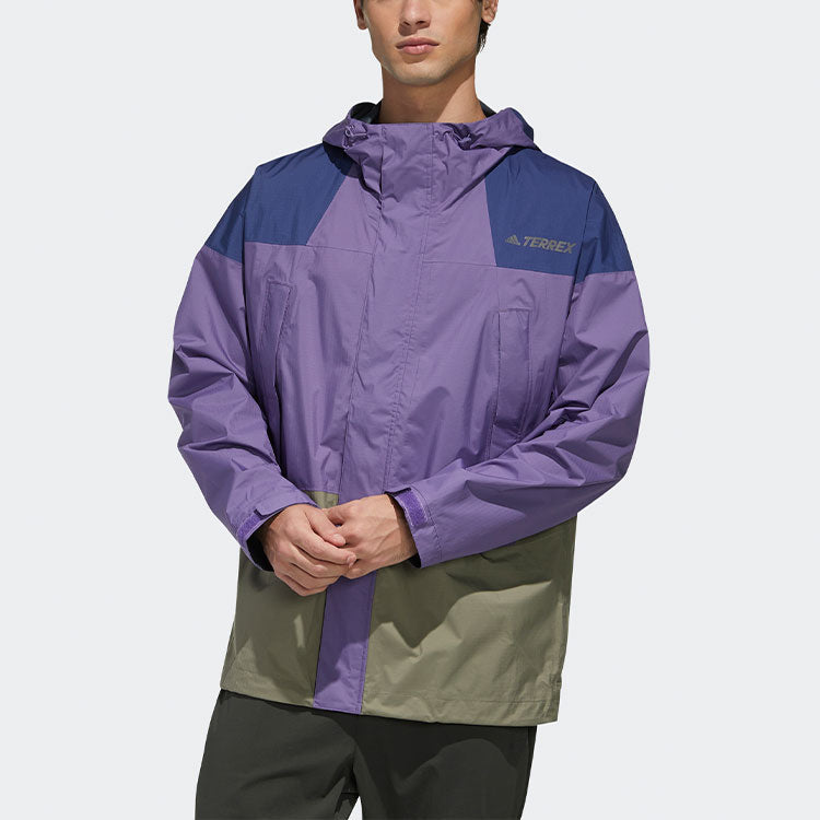 adidas Terrex Xplr Rain 2.5 J Outdoor Sports waterproof Colorblock Hooded Jacket Purple FN0832