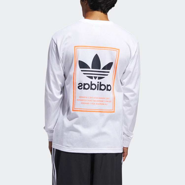 adidas originals Logo Pattern Loose Round Neck Long Sleeves White FM1568