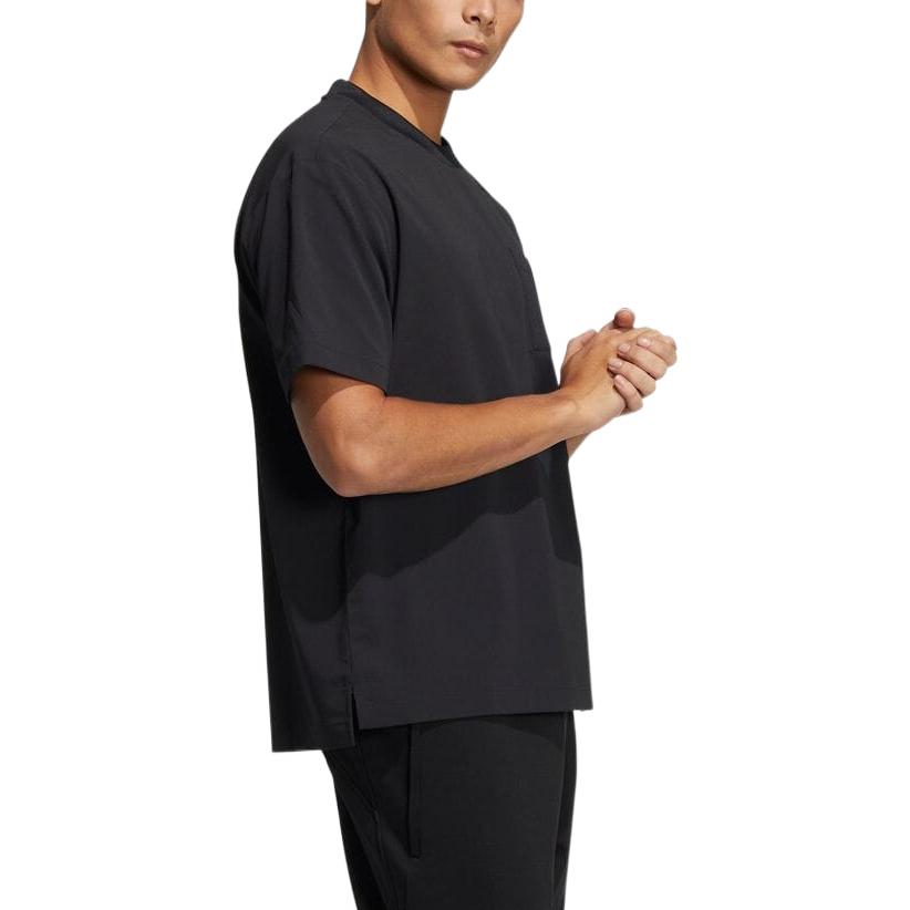 Men's adidas Solid Color Pocket Round Neck Pullover Short Sleeve Japanese Version Black T-Shirt HD0019