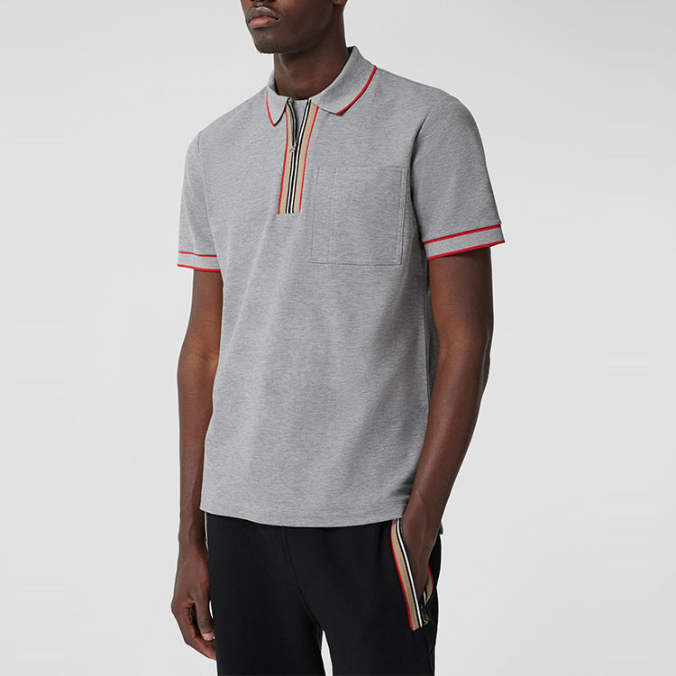 Men's Burberry Stripe Short Sleeve Polo Shirt Gray 80340761
