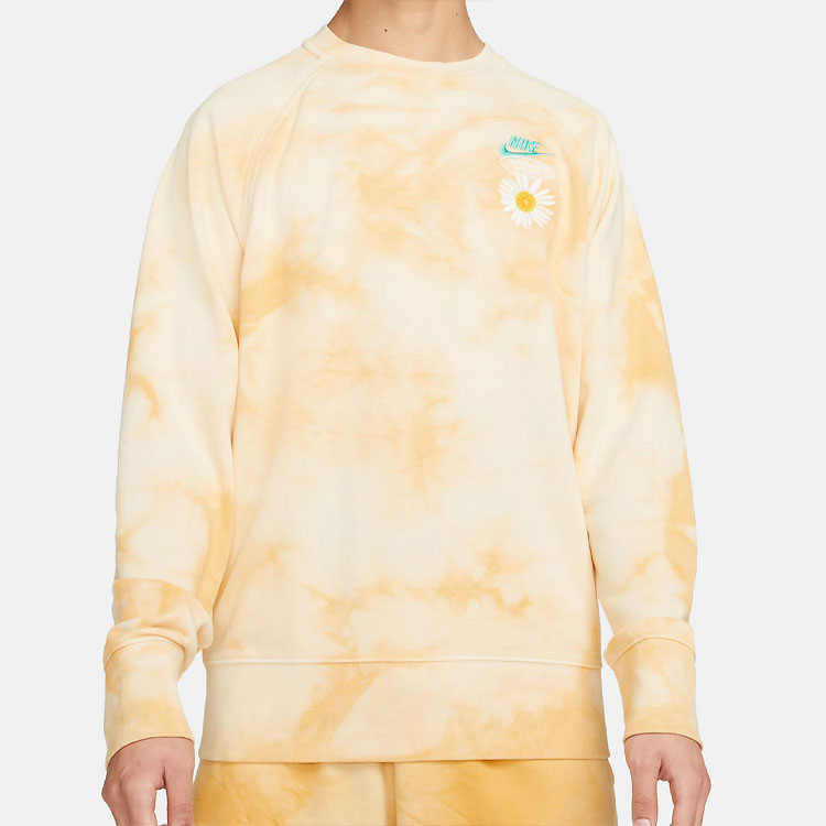 Men's Nike Sportswear Tie Dye Embroidered Daisy Round Neck Gold DM5011-777