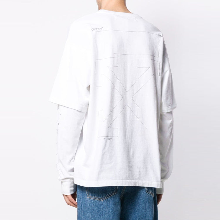Men's Off-White SS21 Logo Twill Printing Long Sleeves Creamy White T-Shirt OMAB022E191850030191