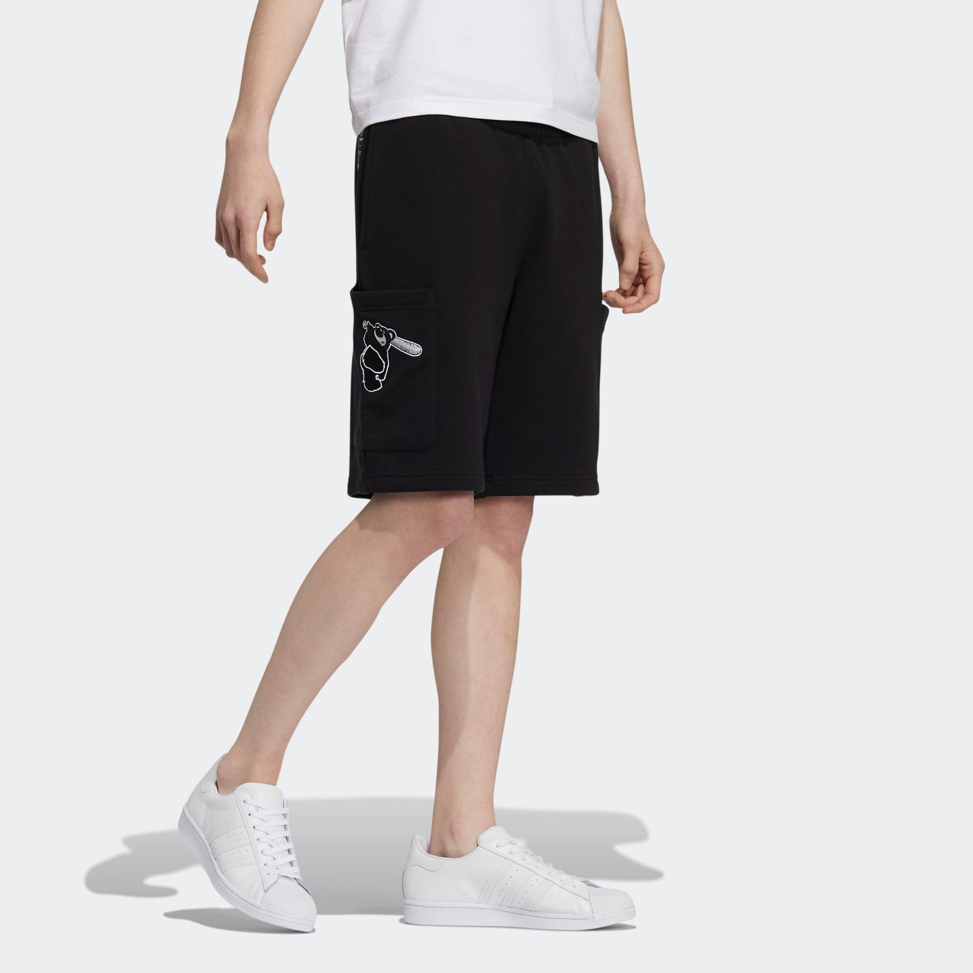 adidas originals x Disney Crossover Manga Short 2 Strawberry Bear Embroidered Sports Shorts Black HD9081