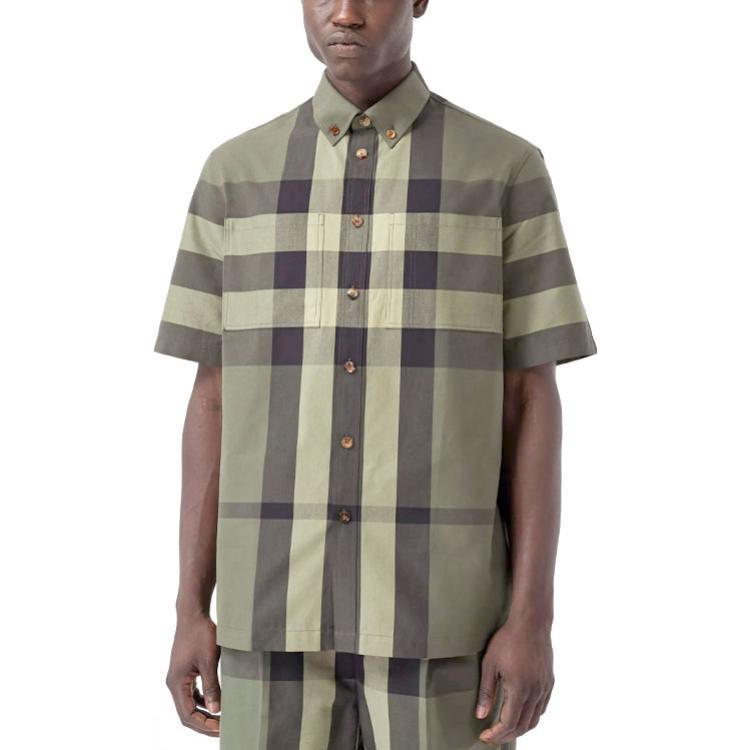 Men's Burberry SS21 Plaid Cotton Short Sleeve Shirt Green 80415411