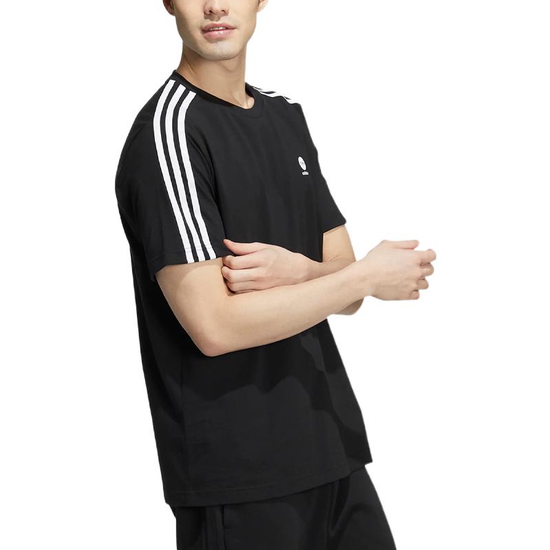 adidas neo Solid Color Logo Stripe Sports Short Sleeve Black HD4666