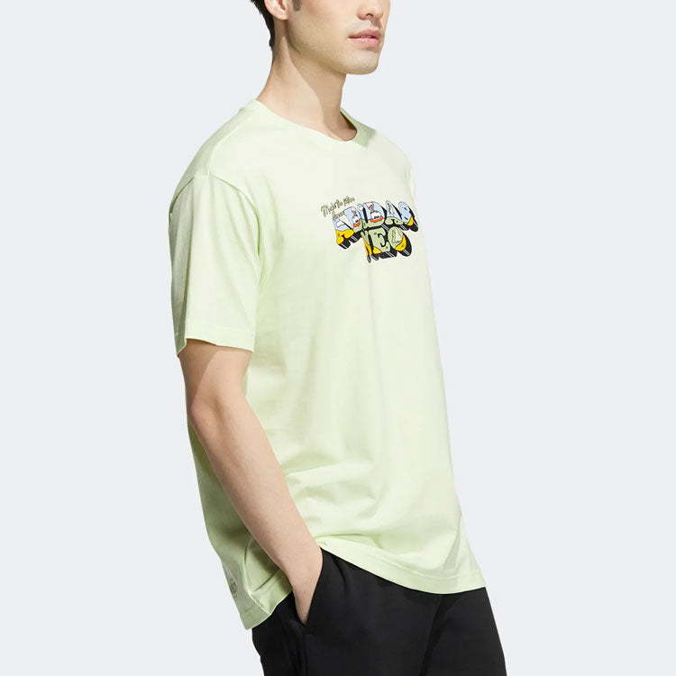 Men's adidas neo Cartoon Logo Printing Sports Short Sleeve Acid Green T-Shirt HC9662