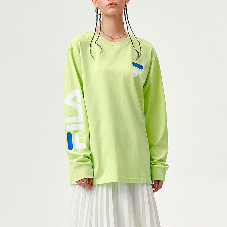 FILA FUSION Logo Printing Knit Loose Sports Round Neck Long Sleeves Couple Style Green T11U156204F-LG