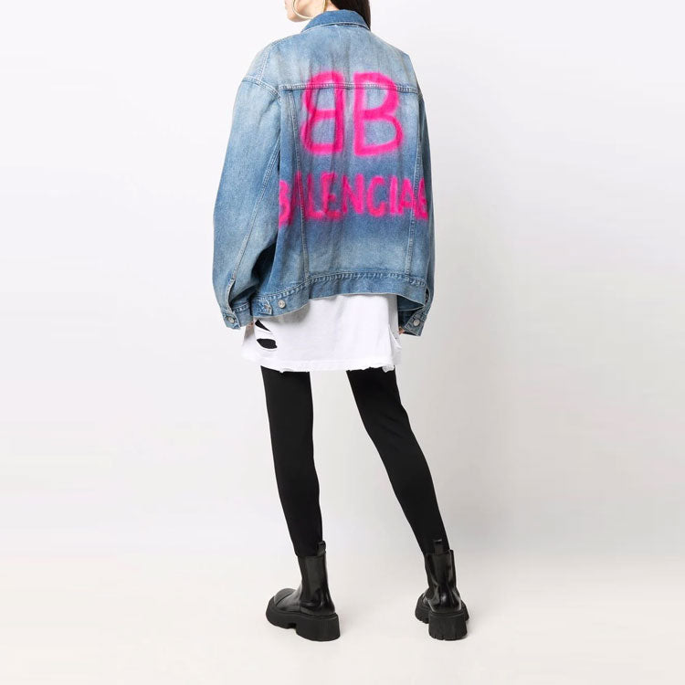 Balenciaga BB Sprayed Denim Jacket Large Fit 'Electric Blue Fuchsia' 678354TCW030406