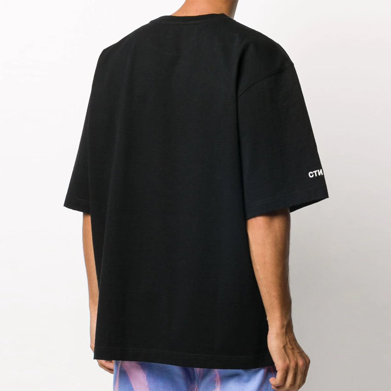 Men's HERON PRESTON Logo Printing Loose Short Sleeve Black HMAA019F20JER0021016