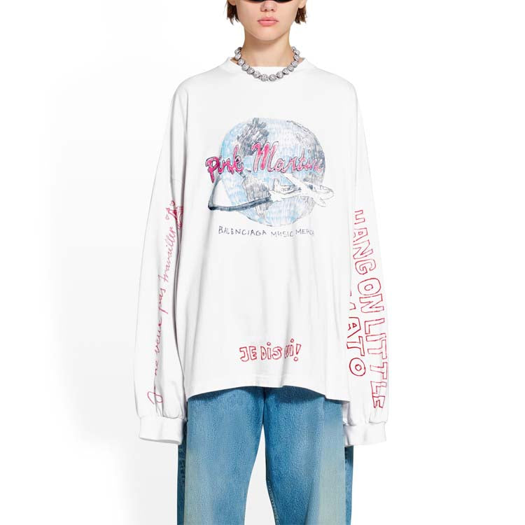 Balenciaga x Pink Martini Long Sleeve T-shirt Oversized 'Ecru' 699191TMVN99800