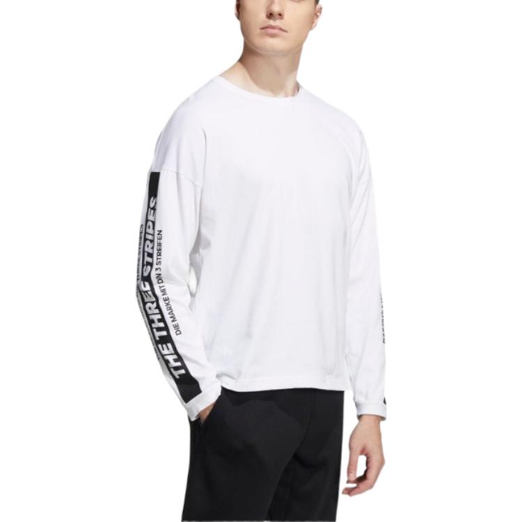 Men's adidas Alphabet Printing Round Neck Pullover Long Sleeves Japanese Version White T-Shirt HD0055