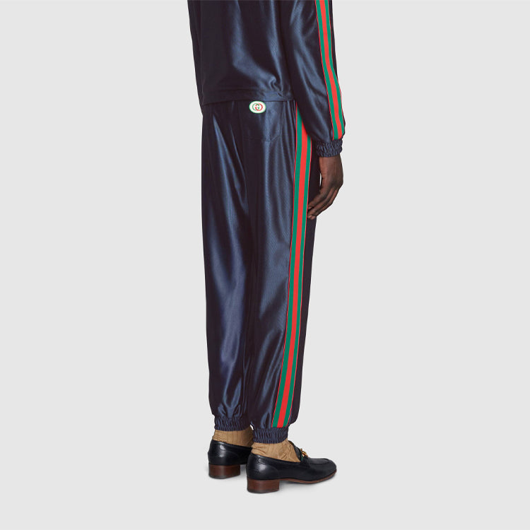 Men's Gucci Shiny Knit Material Webbing Sports Pants/Trousers/Joggers Blue 655343-XJDF1-4330